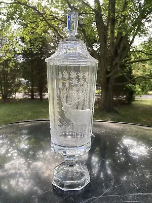 Buy BEYER Large Vintage 14” Clear Etched Urn Jar Bohemian Czech Cut Glass Vase • 89.99£