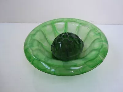 Buy Vintage George Davidson Green Swirl Cloud Glass Flower Vase And Frog • 15£