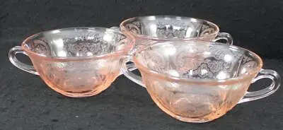 Buy Hazel Atlas Royal Lace Pink Set Of Three Cream Soup Bowls • 65.25£