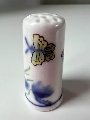 Buy THIMBLE Hand Painted Delft Blue Floral VGC Vintage Butterfly Flower Pink • 5.99£