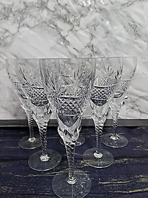 Buy Beautiful Set Of 6 Vintage Crystal Barley Twist Stemmed Claw Grip Wine Glasses • 28£
