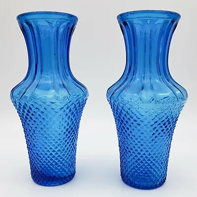Buy Vintage Pair Of Blue Glass Diamond Point Vase 6.25  H • 19.20£