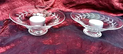 Buy Pair Fine Cut Clear Crystal Glass Dishes Footed Candleholders 13.5cm X 5cm • 25£