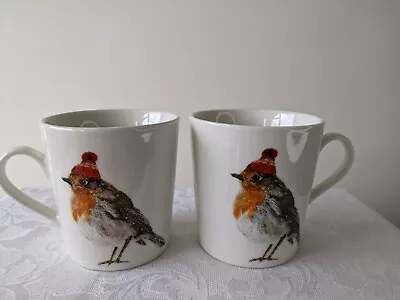 Buy M&S Marks And Spencer Robin With Bobble Hat China Christmas Mugs X 2 • 18.90£