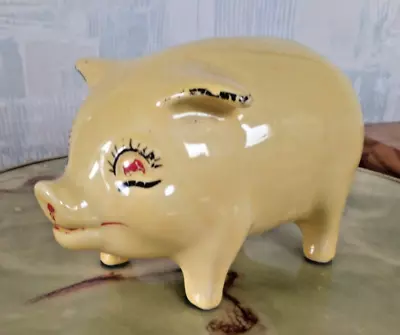 Buy LOVELY VINTAGE RETRO ARTHUR WOOD  HAND PAINTED PIG PIGGY BANK (7  L X 5  H ) EX • 7.50£