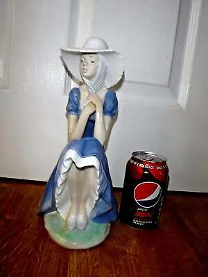 Buy Large Nao Lladro Figurine ~ Pensive Girl In Large Sunhat Sitting On A Rock Wall • 29.99£