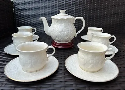 Buy NEW - RARE 13 Piece BELLEEK Irish Serenity Teapot, Flat Cups And Saucers • 377.44£