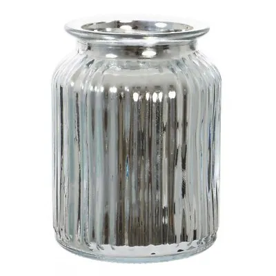 Buy Silver Mirror Ribbed Vase  (14.5cm) Jar Home Decoration Decor Ornament • 7.99£
