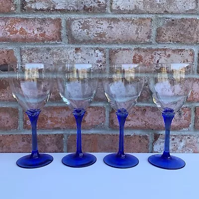 Buy Set Of 4 Vintage Libbey DOMAINE Cobalt Blue Tulip Stem Wine Glasses 8” 12 Oz • 37.96£