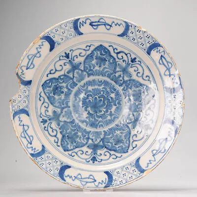 Buy Antique 18th C Blue And White Kangxi Style Dutch Delftware Earthenware Plate. • 185.83£
