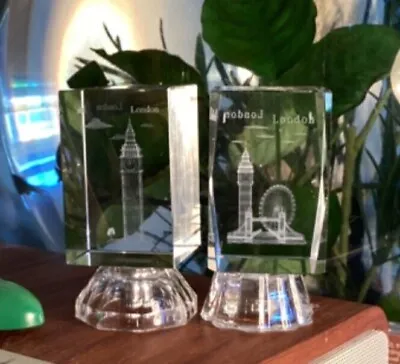 Buy Two Holographic 3 D Laser Etched Glass Paperweights Of London England • 8.99£