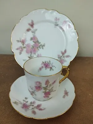 Buy Antique C.1900, A. Lanternier, Limoges, Coffee Cup, Saucer & Plate Trio, Floral • 12.95£
