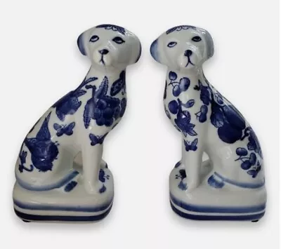 Buy Staffordshire Style Dog Figurines Fruit & Butterflies Blue & White Chinoiserie • 166.02£