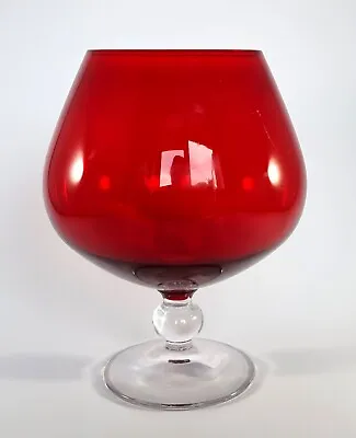 Buy Oversized Ruby Red Cognac Balloon Clear Knopped Stem Brandy Glass • 11.72£