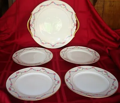 Buy Limoges T.&v. Antique Dessert Set, Tray & 4 Plates, Roses & Gold • 56.94£