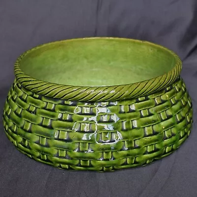 Buy Bretby Art Pottery 8.5  Green Glazed Ceramic Basket Design Planter, C.1910's • 19.50£
