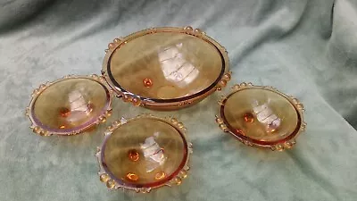 Buy Vintage Sowerby 1930s Amber Glass Trifle Desert Bowl Set 4 Pieces Pattern 2644 • 21£