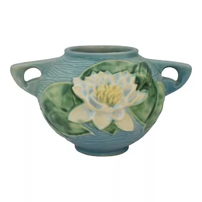 Buy Roseville Water Lily Blue 1943 Mid Century Modern Pottery Ceramic Bowl 437-4 • 120.37£