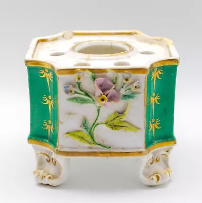Buy Antique Green & Gold English British Porcelain Vase Candle Holder 19th C. • 40£