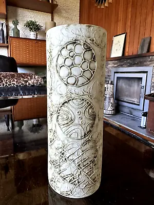 Buy Vintage Carn Pottery Cylinder Vase With Circle Decoration • 30£