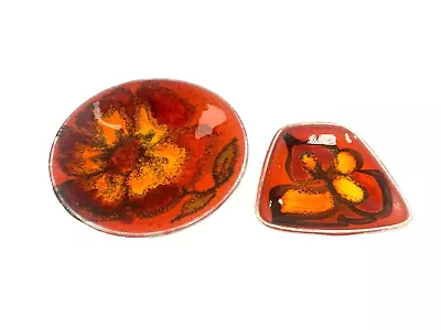 Buy Poole Pottery 2 Mini Plates Trinket Dishes Orange 5  Retro Flower Design A39W430 • 5.95£