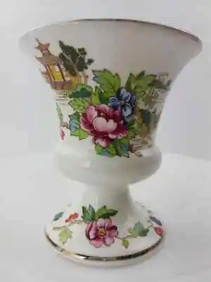 Buy Vintage Fine Bone China Crown Staffordshire  Pagoda  Pattern Pedestal Vase • 7.95£