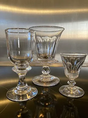 Buy  3 Early Victorian Free Blown Crystal Drinking Glasses Large Bases • 35£