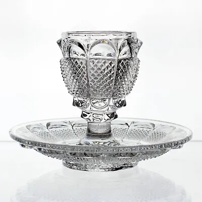 Buy Baccarat Diamants Et Feuilles Mustard With Underplate, Antique Lacy Glass C1840 • 128.08£