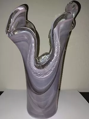 Buy Italian Art Glass Ruffle Vase Swirl Pink Lavender 10   No Chips Or Cracks • 33.57£