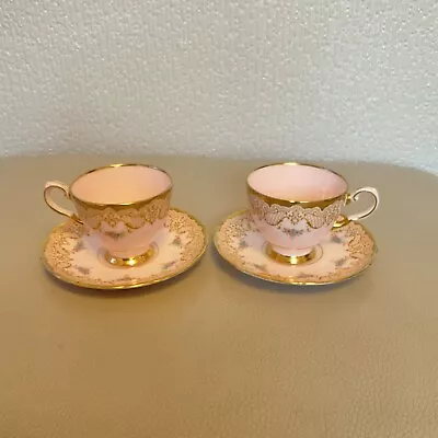 Buy Rare ~ Coalport 6700H ~ 2 X Gold On Pink Bone China ~ Cups And Saucers ~ Perfect • 15£