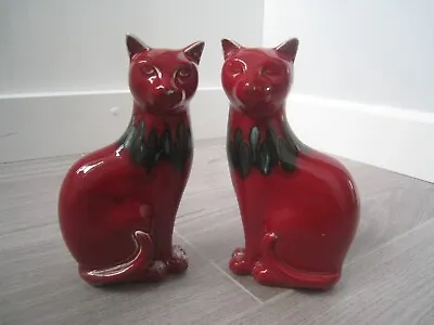Buy Rare Pair Of Red Flambé Cats Poole Glazed Pottery By Alan Clark • 70£