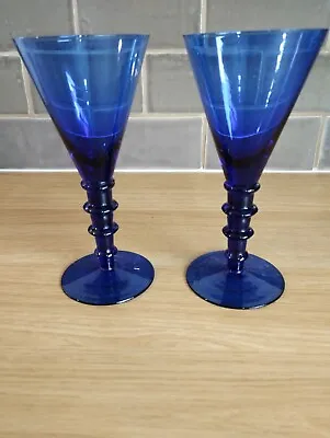 Buy Pair Cobalt Blue Wine Hock Stem Glasses.  V.G.C. • 19.99£