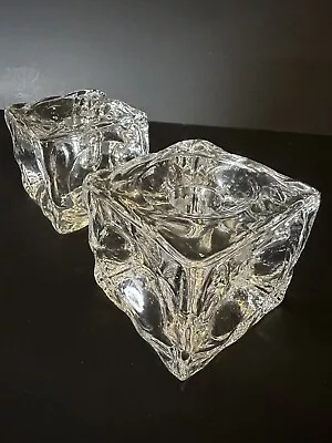 Buy Mid Century Modern Rudolf Jurnikl Bohemian Glass Cube Optic Candle Holders • 27.03£