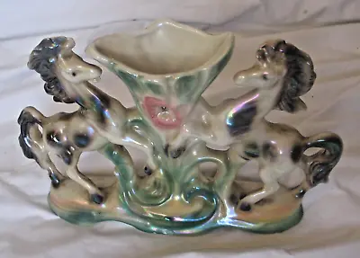 Buy Vintage Colourful Pottery Italian Opalescent Rearing Horses • 15£