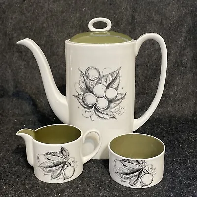 Buy Vintage Susie Cooper  Blackfruit  Wedgwood Coffee Tea Set Pot Creamer Sugar UK • 28.29£