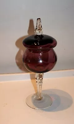 Buy Vintage Amethyst Pedestal Bowl With Lid, Bon Bon Jar Apothecary Jar Art • 17£