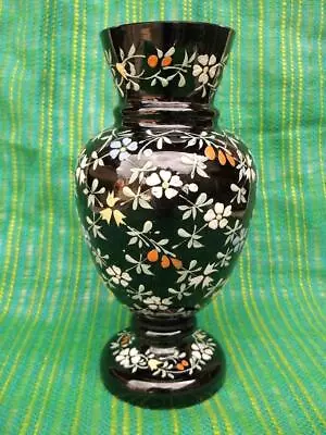 Buy Beautiful Antique Amethyst Glass Vase With Beautiful Enamel Flowers . M2070 • 16.99£
