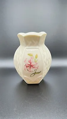 Buy Belleek Ireland Vase Country Trellis Iris Embossed Pink Flower • 18.21£