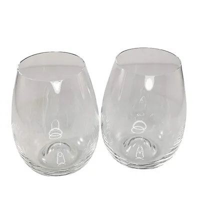 Buy Dartington Stemless Wine Glasses Clear Signed Set Of 2 • 18.96£