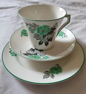 Buy Palissy Art Deco Vintage Tea Trio 1930's - White With Green Black Floral Design • 6.90£