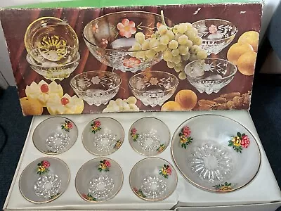 Buy Painted Glass Desert Bowls Serving Vintage Retro Dessert Serving Flowers Fruit • 9.99£
