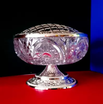Buy Mayell Vintage England Large Rose Bowl Footed Pedestal Cut Glass Ep On Zinc Lid • 20.99£