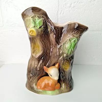 Buy Withernsea Pottery England Fauna Deer Tree Stump Vase No 974 Vintage Kitsch • 14.99£