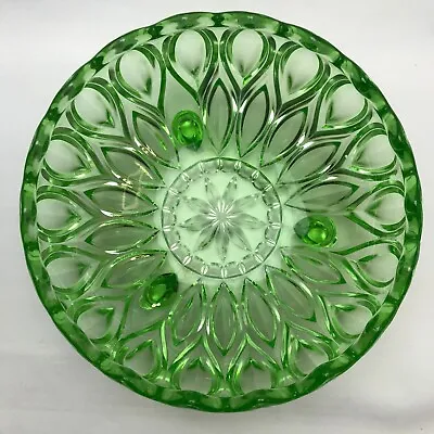 Buy 8 Inch Large Vintage Green Depression Cut Glass Footed Fruit Bowl  • 14.99£