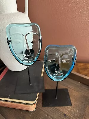 Buy Vintage Two Blue Glass Face Tea Candle Metal Holders • 38.61£