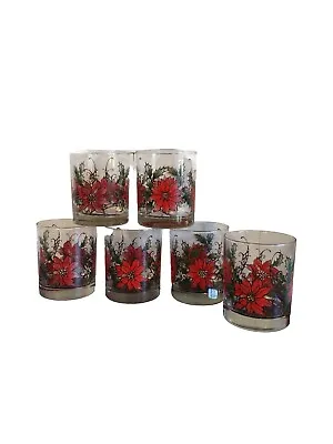 Buy  Libbey Christmas 6  Poinsettia 10oz Whiskey Rocks Liquor Low Ball Glasses Vtg  • 30.74£