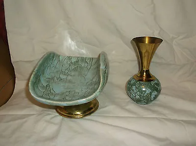 Buy 2 Pcs Delftware Turquoise From Holland...bud Vase And Unusual Shape Candy Dish(? • 37.46£