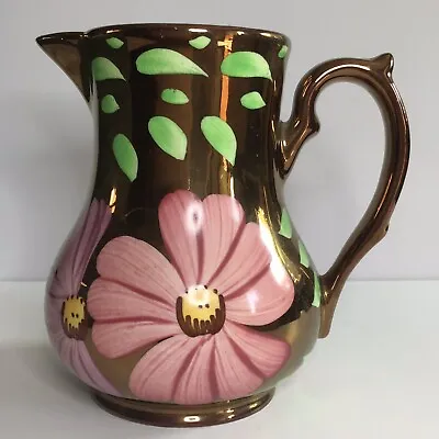 Buy Vintage Wade Copper Gold Lustre Ceramic Jug / Vase With Painted Flower Details • 7.99£