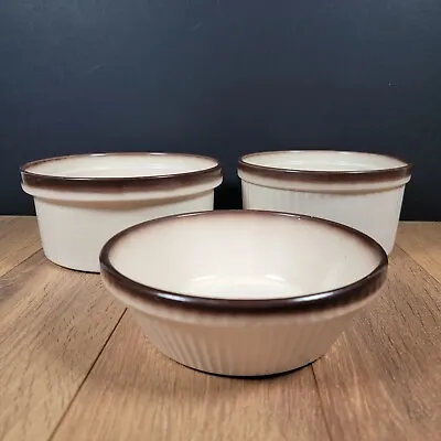Buy 3 Piece Vintage T.G.Green Souffle Casserole Dish Bowls Cream With Brown Edge • 24.99£