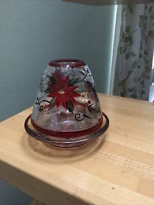 Buy Vintage Yankee Candle Glass Poinsettia Shade And Plate Crackle Glass • 19.99£